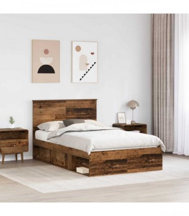 vidaXL Bed Frame with Headboard Old Wood 120 x 190 cm Solid Pine Wood