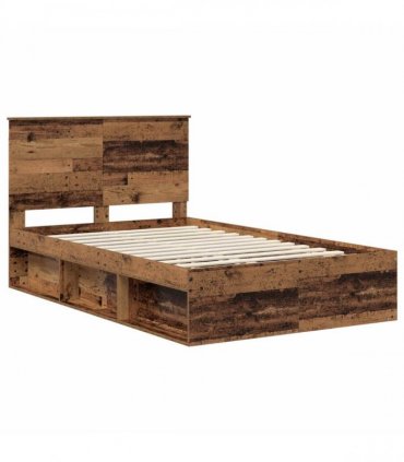 vidaXL Bed Frame with Headboard Old Wood 120 x 190 cm Solid Pine Wood