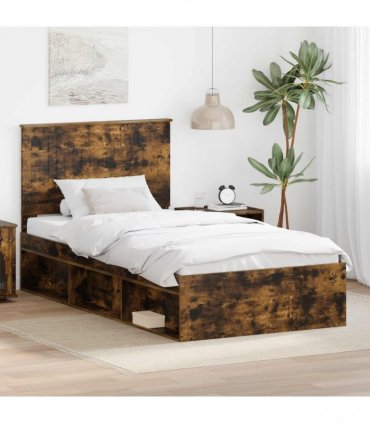vidaXL Bed Frame Smoked Oak 100 x 200 cm Solid Pine Wood