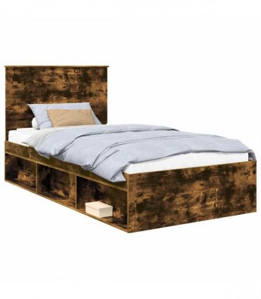 vidaXL Bed Frame Smoked Oak 100 x 200 cm Solid Pine Wood