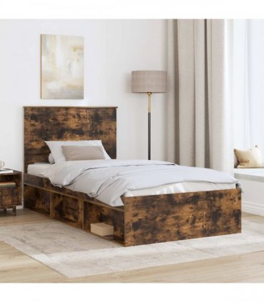 vidaXL Bed Frame Smoked Oak 100 x 200 cm Solid Pine Wood