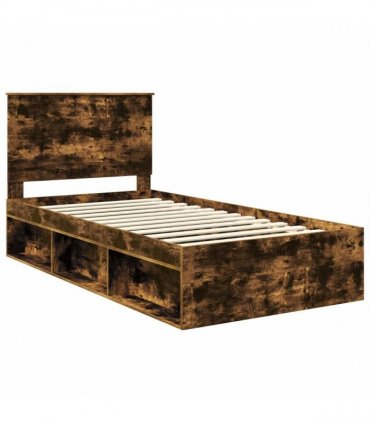 vidaXL Bed Frame Smoked Oak 100 x 200 cm Solid Pine Wood