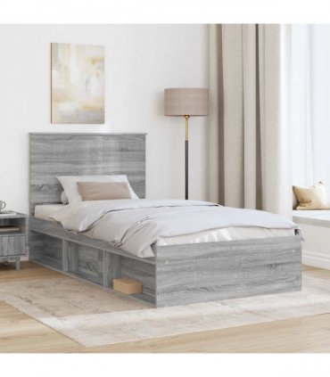 vidaXL Bed Frame Grey Sonoma 100 x 200 cm Solid Pine Wood