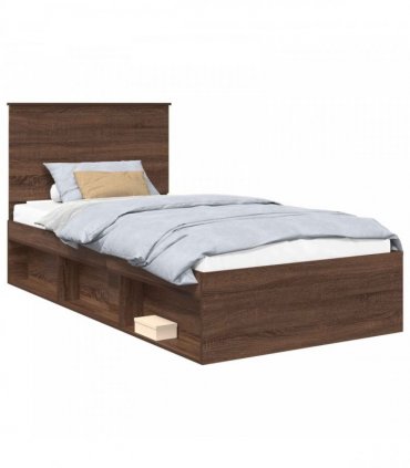 vidaXL Bed Frame with Headboard Brown Oak 100 x 200 cm Solid Pine Wood