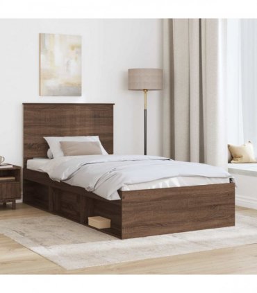vidaXL Bed Frame with Headboard Brown Oak 100 x 200 cm Solid Pine Wood