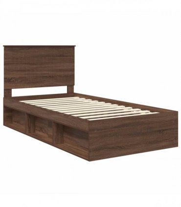 vidaXL Bed Frame with Headboard Brown Oak 100 x 200 cm Solid Pine Wood