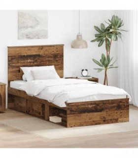 vidaXL Bed Frame with Headboard Old Wood 100 x 200 cm Solid Pine Wood
