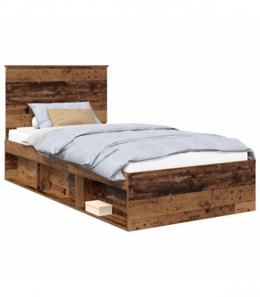 vidaXL Bed Frame with Headboard Old Wood 100 x 200 cm Solid Pine Wood