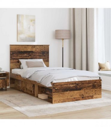 vidaXL Bed Frame with Headboard Old Wood 100 x 200 cm Solid Pine Wood