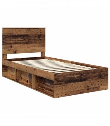 vidaXL Bed Frame with Headboard Old Wood 100 x 200 cm Solid Pine Wood