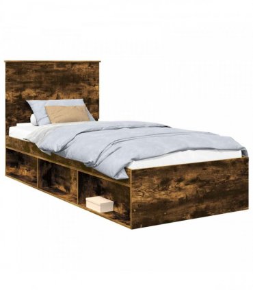 vidaXL Bed Frame Smoked Oak 90 x 200 cm Solid Pine Wood