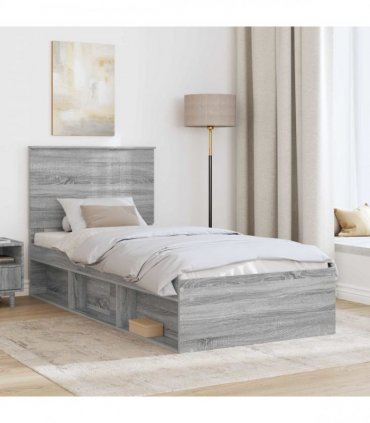vidaXL Bed Frame Grey Sonoma 90 x 190 cm Solid Pine Wood