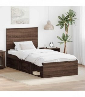 vidaXL Bed Frame with Headboard Brown Oak 90 x 200 cm Solid Pine Wood