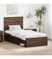 vidaXL Bed Frame with Headboard Brown Oak 90 x 200 cm Solid Pine Wood