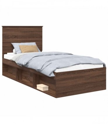 vidaXL Bed Frame with Headboard Brown Oak 90 x 200 cm Solid Pine Wood
