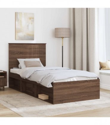 vidaXL Bed Frame with Headboard Brown Oak 90 x 200 cm Solid Pine Wood