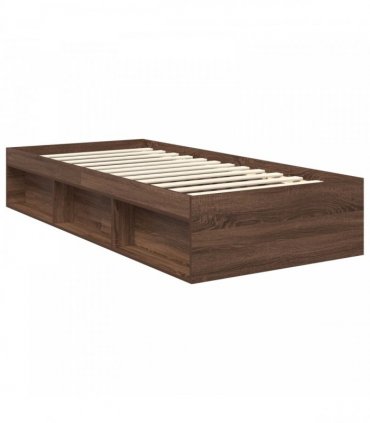 vidaXL Bed Frame with Headboard Brown Oak 90 x 200 cm Solid Pine Wood
