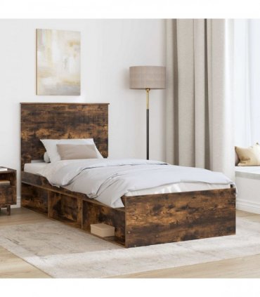 vidaXL Bed Frame Smoked Oak 90 x 190 cm Solid Pine Wood