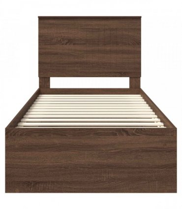 vidaXL Bed Frame with Headboard Brown Oak 90 x 190 cm Solid Pine Wood