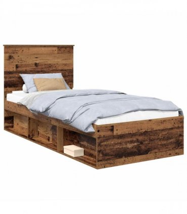 vidaXL Bed Frame with Headboard Old Wood 90 x 190 cm Solid Pine Wood