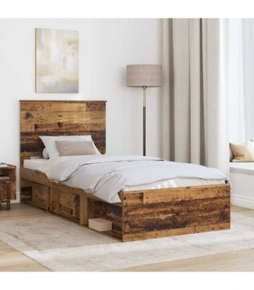 vidaXL Bed Frame with Headboard Old Wood 90 x 190 cm Solid Pine Wood