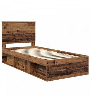 vidaXL Bed Frame with Headboard Old Wood 90 x 190 cm Solid Pine Wood
