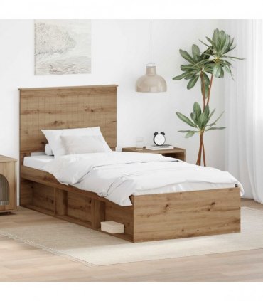 vidaXL Bed Frame Artisan Oak 90 x 190 cm Solid Pine Wood