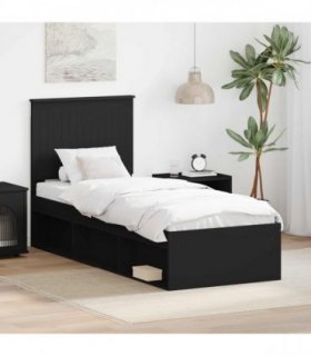 vidaXL Bed Frame with Headboard Black 75 x 190 cm Solid Pine Wood