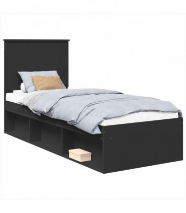 vidaXL Bed Frame with Headboard Black 75 x 190 cm Solid Pine Wood