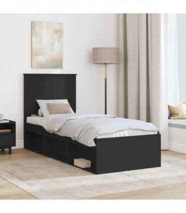 vidaXL Bed Frame with Headboard Black 75 x 190 cm Solid Pine Wood
