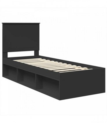 vidaXL Bed Frame with Headboard Black 75 x 190 cm Solid Pine Wood