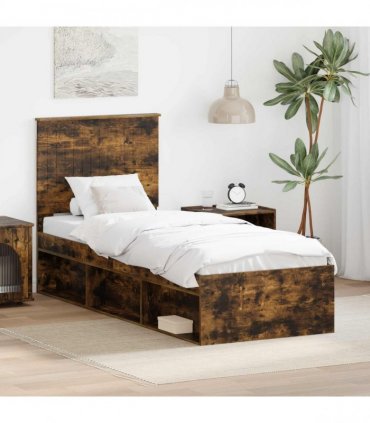 vidaXL Bed Frame Smoked Oak 75 x 190 cm Solid Pine Wood