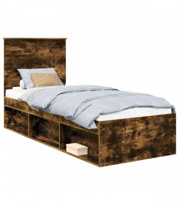 vidaXL Bed Frame Smoked Oak 75 x 190 cm Solid Pine Wood