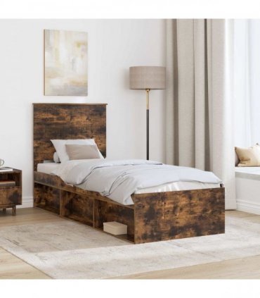 vidaXL Bed Frame Smoked Oak 75 x 190 cm Solid Pine Wood