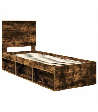 vidaXL Bed Frame Smoked Oak 75 x 190 cm Solid Pine Wood