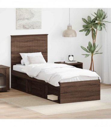 vidaXL Bed Frame with Headboard Brown Oak 75 x 190 cm Solid Pine Wood