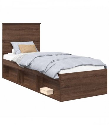 vidaXL Bed Frame with Headboard Brown Oak 75 x 190 cm Solid Pine Wood