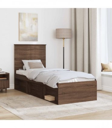 vidaXL Bed Frame with Headboard Brown Oak 75 x 190 cm Solid Pine Wood