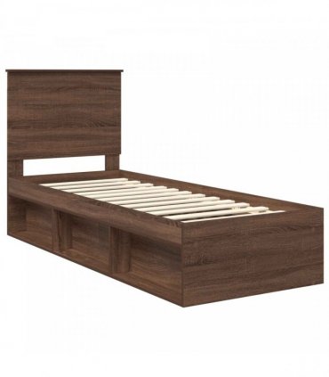 vidaXL Bed Frame with Headboard Brown Oak 75 x 190 cm Solid Pine Wood