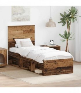 vidaXL Bed Frame with Headboard Old Wood 75 x 190 cm Solid Pine Wood