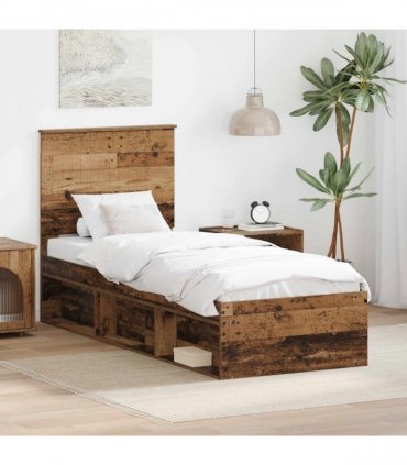 vidaXL Bed Frame with Headboard Old Wood 75 x 190 cm Solid Pine Wood