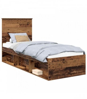 vidaXL Bed Frame with Headboard Old Wood 75 x 190 cm Solid Pine Wood