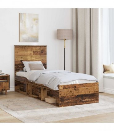 vidaXL Bed Frame with Headboard Old Wood 75 x 190 cm Solid Pine Wood
