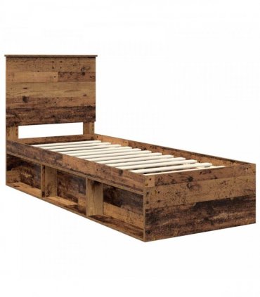 vidaXL Bed Frame with Headboard Old Wood 75 x 190 cm Solid Pine Wood