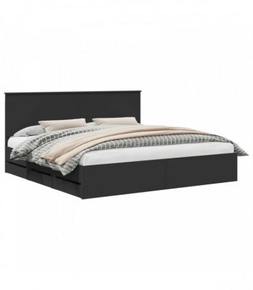 vidaXL Bed Frame with Drawer Black 200 x 200 cm Engineer Wood