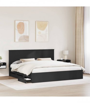 vidaXL Bed Frame with Drawer Black 200 x 200 cm Engineer Wood