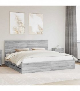 vidaXL Bed Frame with Drawer Grey Sonoma 200 x 200 cm Engineer Wood
