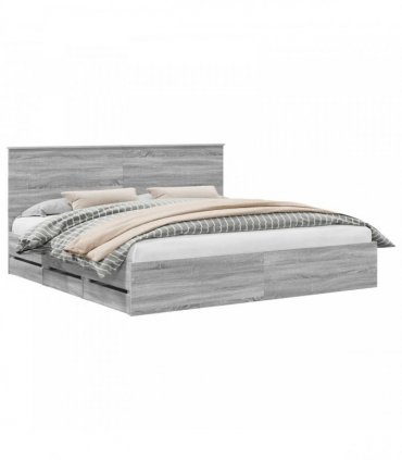 vidaXL Bed Frame with Drawer Grey Sonoma 200 x 200 cm Engineer Wood