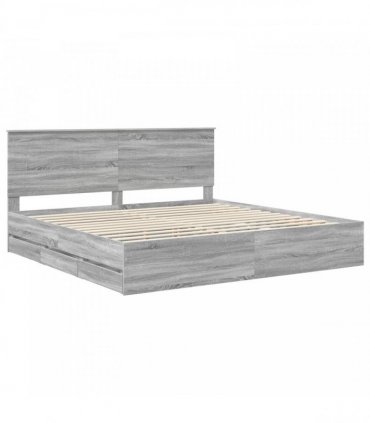 vidaXL Bed Frame with Drawer Grey Sonoma 200 x 200 cm Engineer Wood