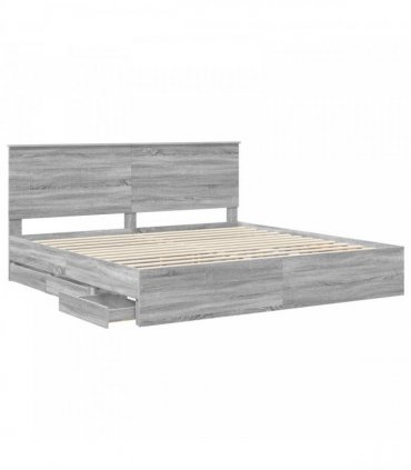 vidaXL Bed Frame with Drawer Grey Sonoma 200 x 200 cm Engineer Wood